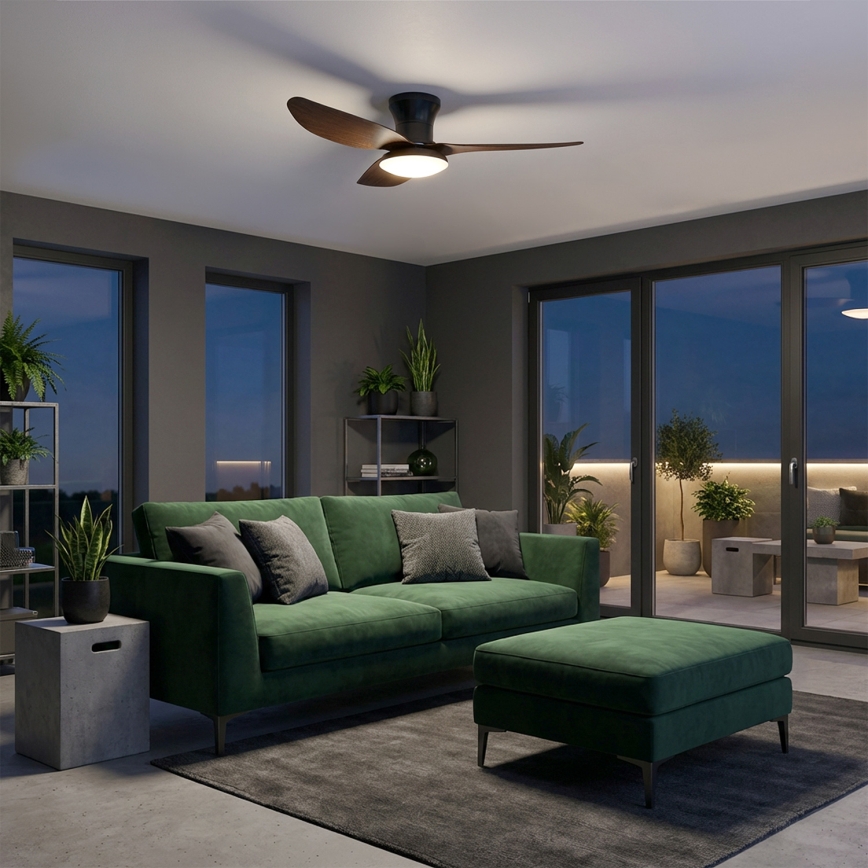 Brilagi - LED Stmívatelný stropní ventilátor LED/38W/230V 3000-6500K pr. 100 cm černá/hnědá + dálkové ovládání