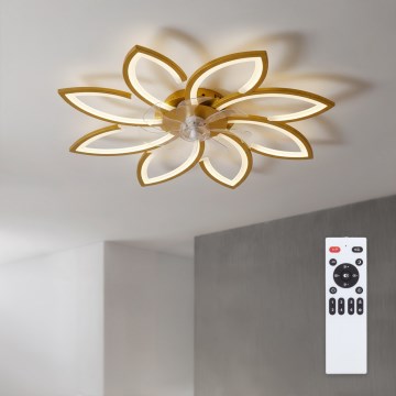 Brilagi - LED Stmívatelný stropní ventilátor LED/43W/230V pr. 90 cm zlatá + dálkové ovládání