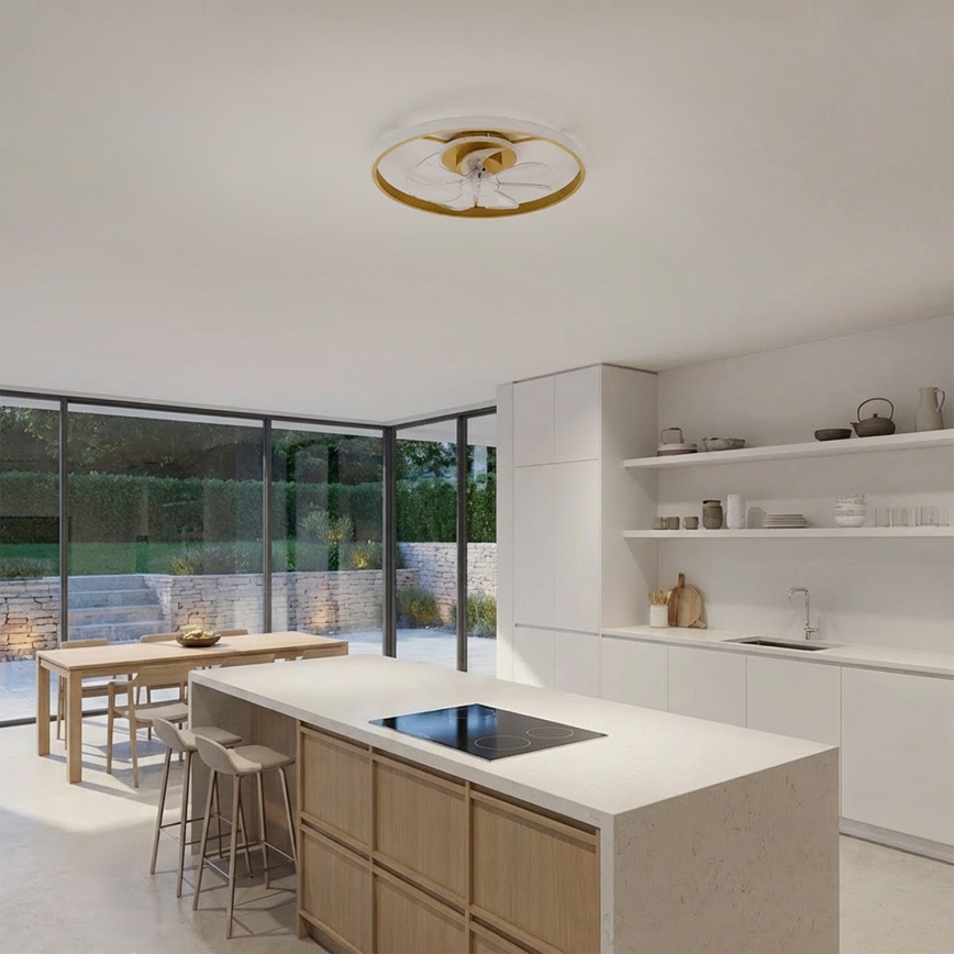 Brilagi - LED Stmívatelný stropní ventilátor LED/66W/230V 3000-6500K pr. 55 cm bílá/zlatá + dálkové ovládání