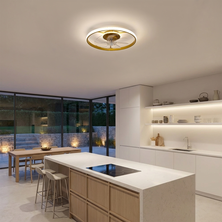 Brilagi - LED Stmívatelný stropní ventilátor LED/66W/230V 3000-6500K pr. 55 cm bílá/zlatá + dálkové ovládání