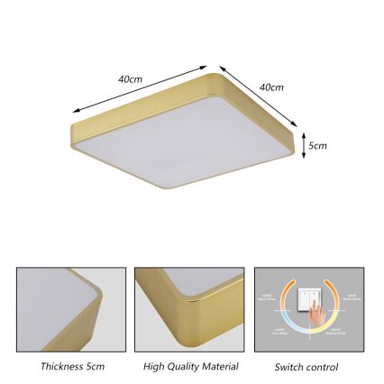 BRILAGI - LED Stropní svítidlo POOL SQUARE LED/36W/230V 3000/4000/6000K 40x40 cm zlatá