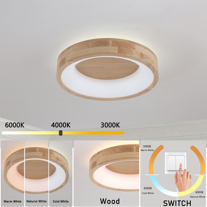 Brilagi - LED Stropní svítidlo FALCON WOOD LED/30W/230V 3000/4000/6000K pr. 45 cm dřevo