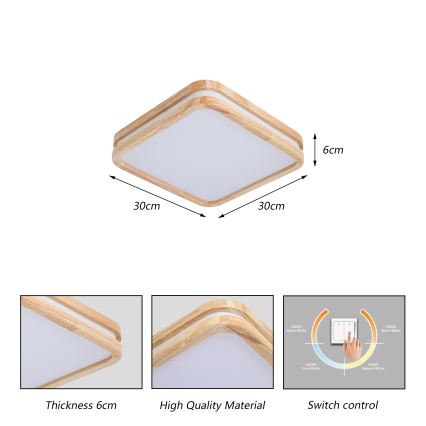 Brilagi - LED Stropní svítidlo MOLINA SQUARE LED/32W/230V 3000/4000/6000K dub 30x30 cm