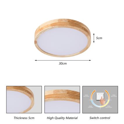 Brilagi - LED Stropní svítidlo WOODLINE LED/24W/230V 3000/4000/6000K dub pr. 30 cm