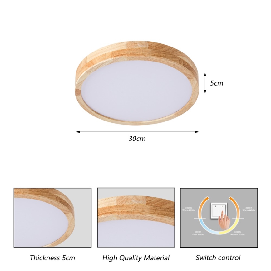 Brilagi - LED Stropní svítidlo WOODLINE LED/24W/230V 3000/4000/6000K dub pr. 30 cm
