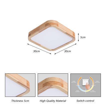 BRILAGI - LED Stropní svítidlo WOODLINE SQUARE LED/32W/230V 3000/4000/6000K dub 30x30 cm