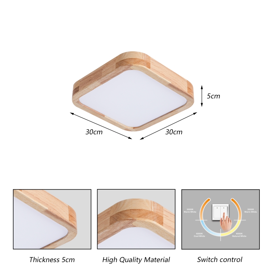 BRILAGI - LED Stropní svítidlo WOODLINE SQUARE LED/32W/230V 3000/4000/6000K dub 30x30 cm