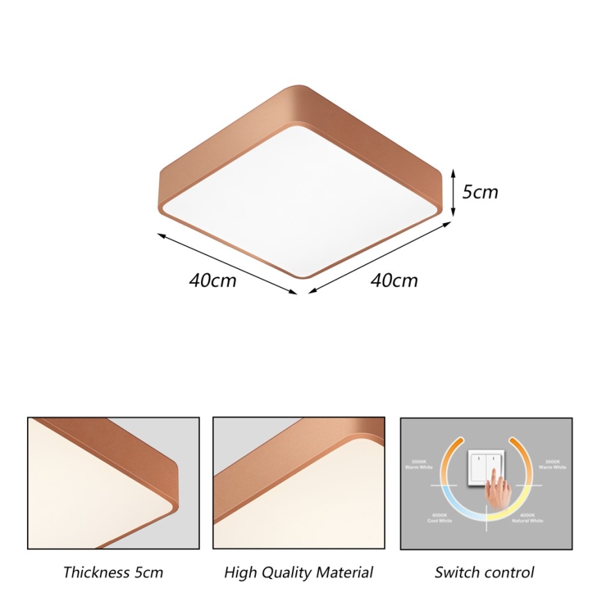 Brilagi - LED Stropní svítidlo POOL LED/36W/230V 3000/4000/6000K 40x40 cm bronzová