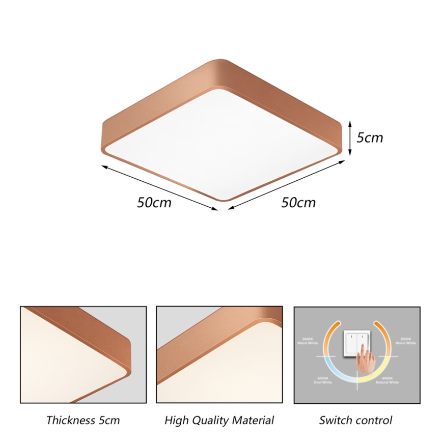 Brilagi - LED Stropní svítidlo POOL LED/48W/230V 3000/4000/6000K 50x50 cm bronzová