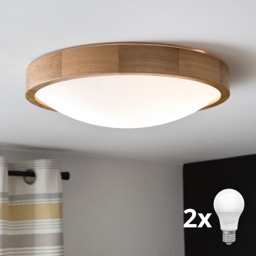 Brilagi - LED Stropní svítidlo CARVALHO SLIM 2xE27/30W/230V dub pr. 37 cm