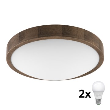 Brilagi - LED Stropní svítidlo CARVALHO SLIM 2xE27/60W/230V dub ořech pr. 37 cm
