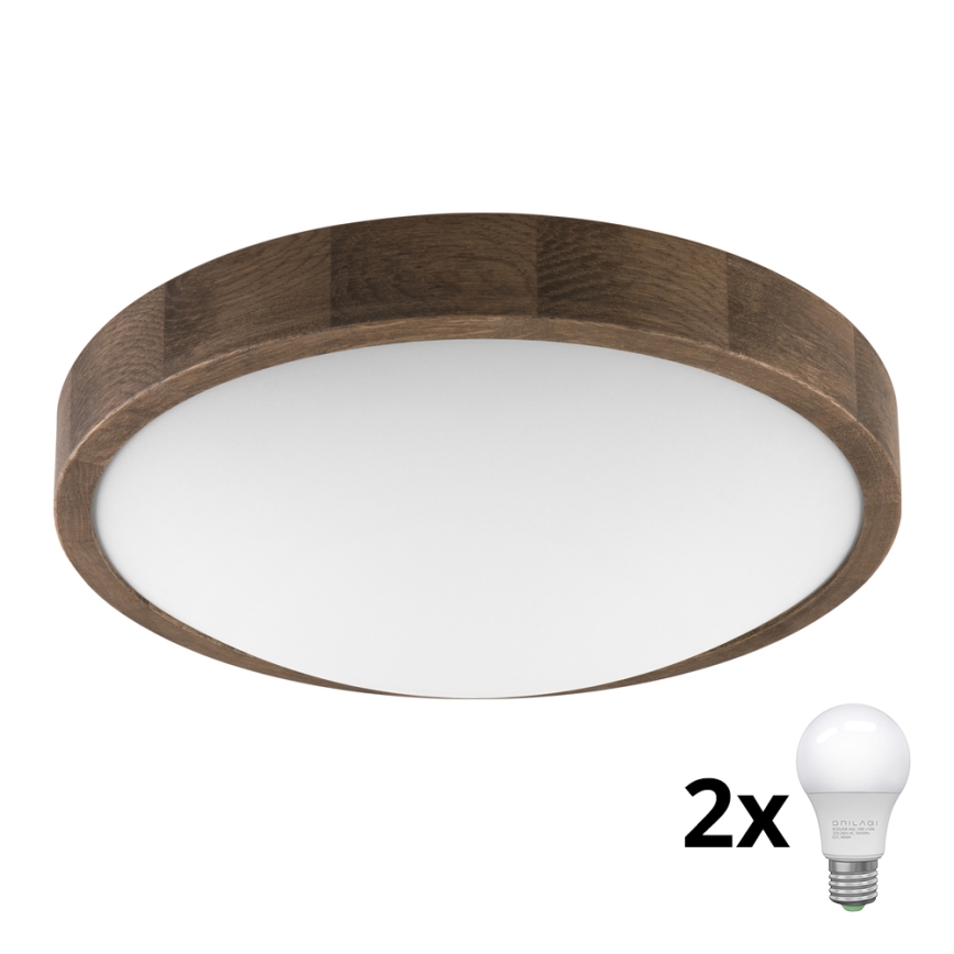 Brilagi - LED Stropní svítidlo CARVALHO SLIM 2xE27/60W/230V dub ořech pr. 37 cm