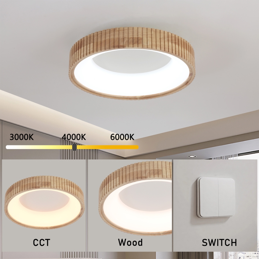 Brilagi - LED Stropní svítidlo FALCON WOOD MODERN LED/30W/230V 3000/4000/6000K pr. 45 cm dřevo