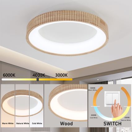 Brilagi - LED Stropní svítidlo FALCON WOOD MODERN LED/40W/230V 3000/4000/6000K pr. 60 cm dřevo