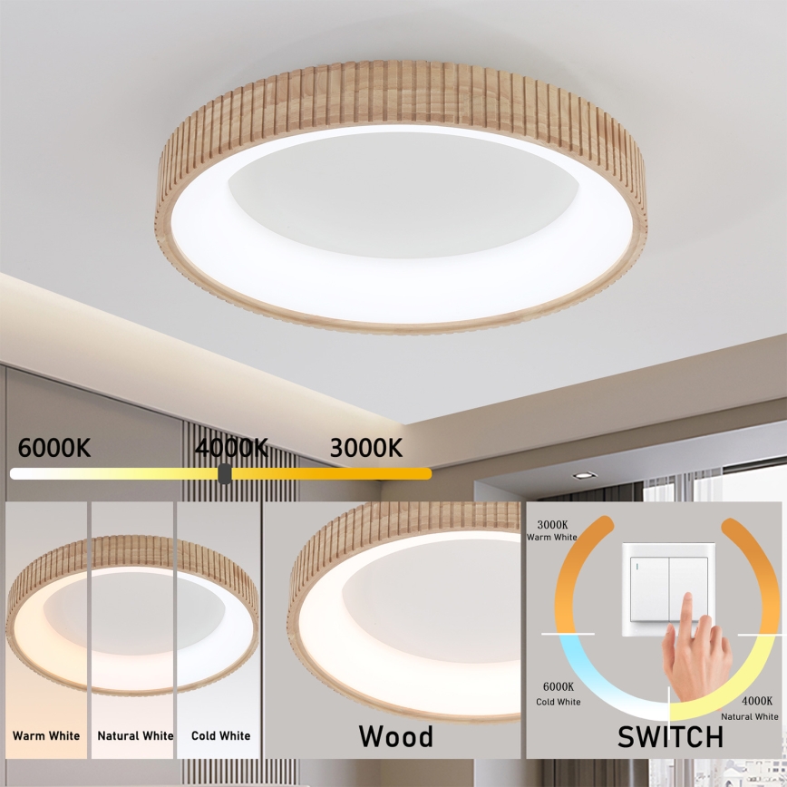 Brilagi - LED Stropní svítidlo FALCON WOOD MODERN LED/40W/230V 3000/4000/6000K pr. 60 cm dřevo