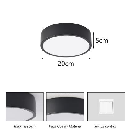 Brilagi - LED Stropní svítidlo POOL LED/18W/230V 3000/4000/6000K pr. 20 cm černá