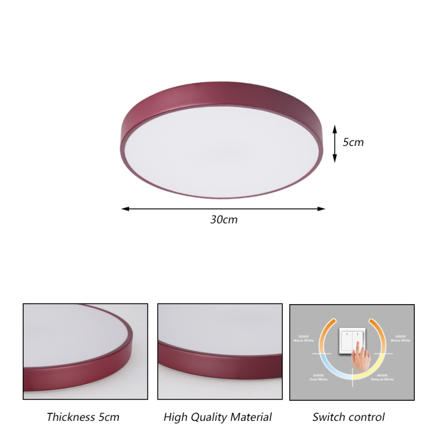 Brilagi - LED Stropní svítidlo POOL LED/36W/230V 3000/4000/6000K pr. 30 cm burgundy