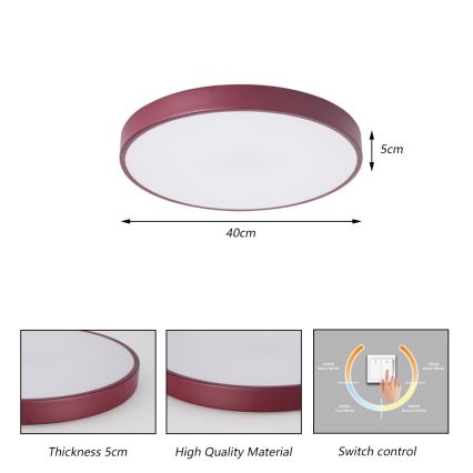 Brilagi - LED Stropní svítidlo POOL LED/48W/230V 3000/4000/6000K pr. 40 cm burgundy