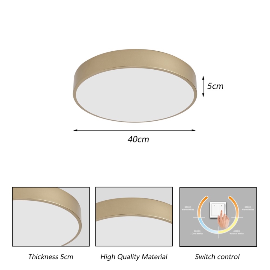 Brilagi - LED Stropní svítidlo POOL LED/48W/230V 3000/4000/6000K pr. 40 cm zlatá