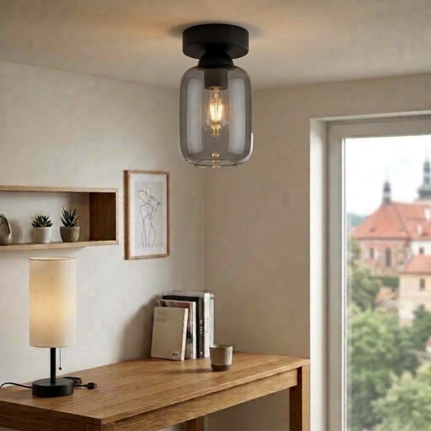 BRILAGI - LED Stropní svítidlo RETRO GLASS 1xE27/60W/230V pr. 14 cm černá/kouřová šedá