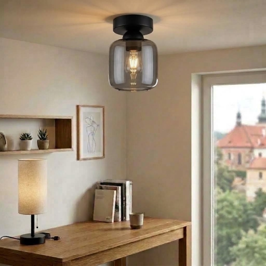 BRILAGI - LED Stropní svítidlo RETRO GLASS 1xE27/60W/230V pr. 14 cm černá/kouřová šedá