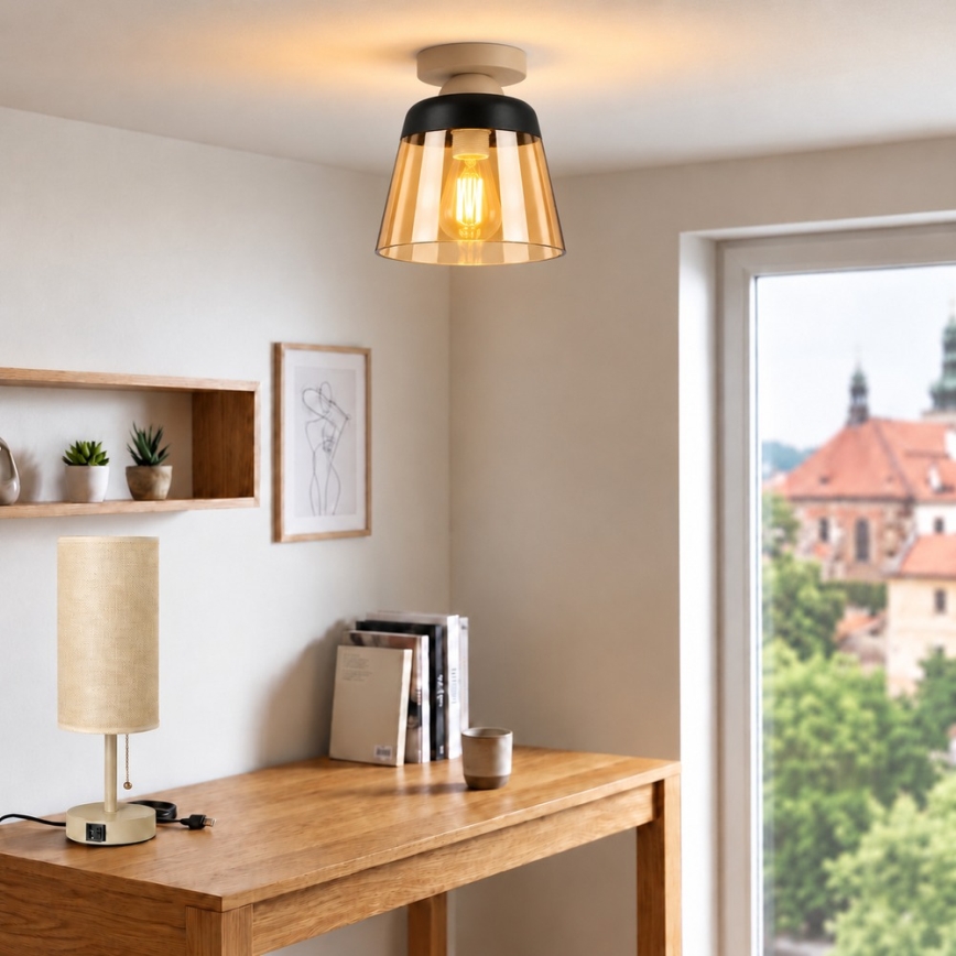 BRILAGI - LED Stropní svítidlo RETRO GLASS 1xE27/60W/230V pr. 15,5 cm béžová/kouřová béžová
