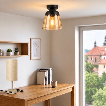 BRILAGI - LED Stropní svítidlo RETRO GLASS 1xE27/60W/230V pr. 15,5 cm černá/kouřová béžová