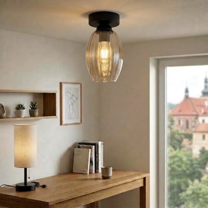 BRILAGI - LED Stropní svítidlo RETRO GLASS 1xE27/60W/230V pr. 17 cm černá/kouřová béžová