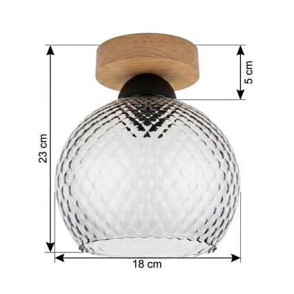 BRILAGI - LED Stropní svítidlo RETRO GLASS 1xE27/60W/230V pr. 18 cm dub/kouřová šedá
