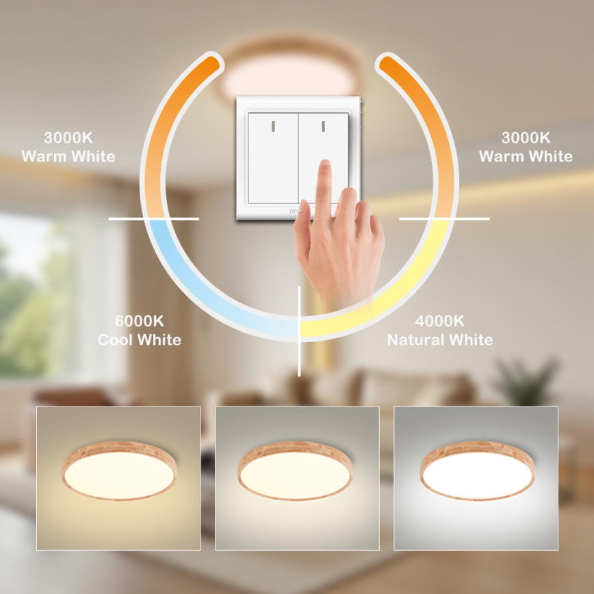 Brilagi - LED Stropní svítidlo WOODROUND LED/30W/230V 3000/4000/6000K pr. 40 cm dřevo CRI 90
