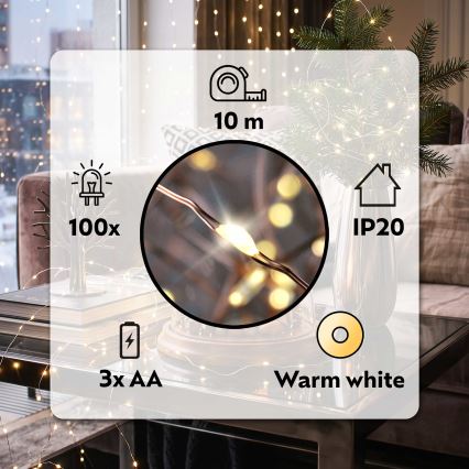 Brilagi - LED Vánoční řetěz 100xLED/3xAA 10m teplá bílá