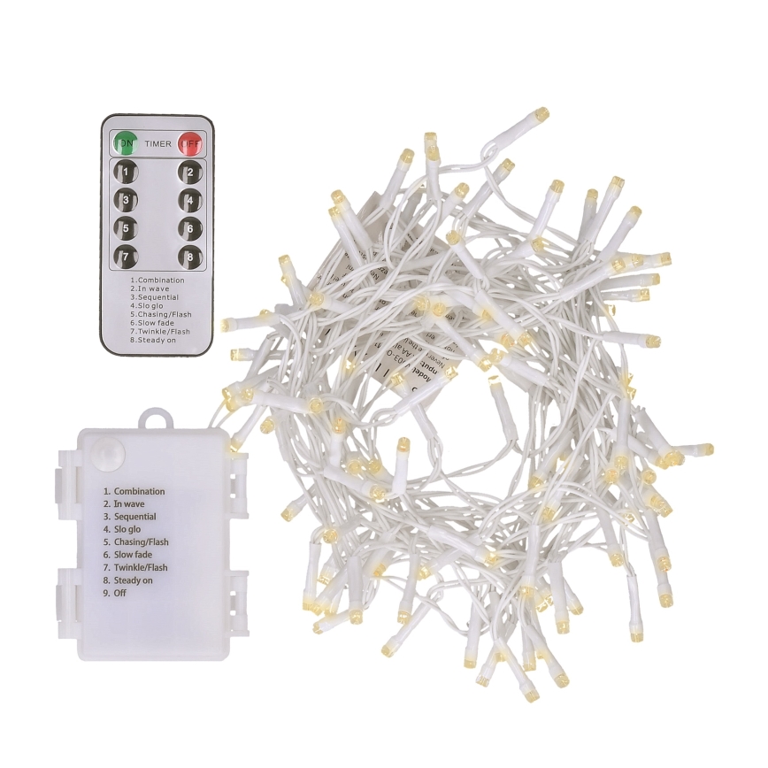 Brilagi - LED Vánoční venkovní řetěz 120xLED/8 funkcí/3xAA 9,5m bílá IP44 teplá bílá + dálkové ovládání