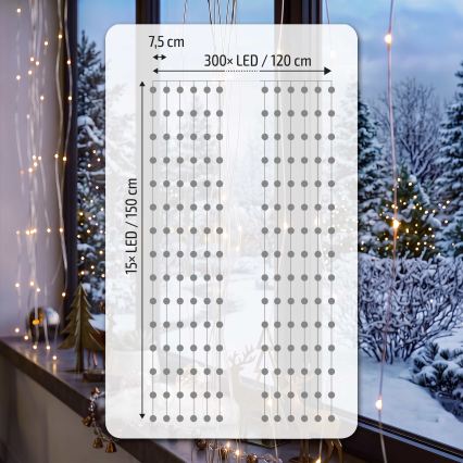 BRILAGI - LED Vánoční závěs 300xLED/8 funkcí/3xAA/USB 1,2m teplá bílá