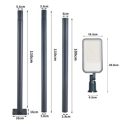 Brilagi - LED Venkovní pouliční lampa se sloupem a kloubem 3 m URBANLIGHT LED/100W/230V antracit IP65