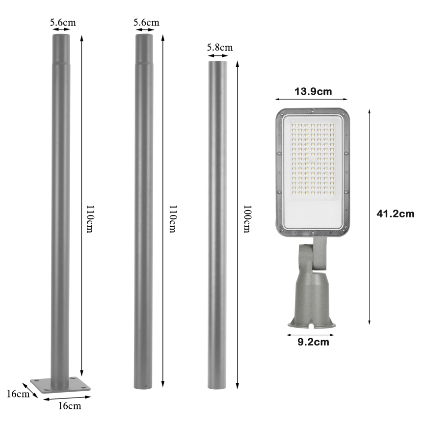 Brilagi - LED Venkovní pouliční lampa se sloupem a kloubem 3 m URBANLIGHT LED/50W/230V šedá IP65