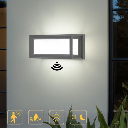 Brilagi - LED Venkovní nástěnné svítidlo se senzorem PARKER LED/12W/230V šedá IP44