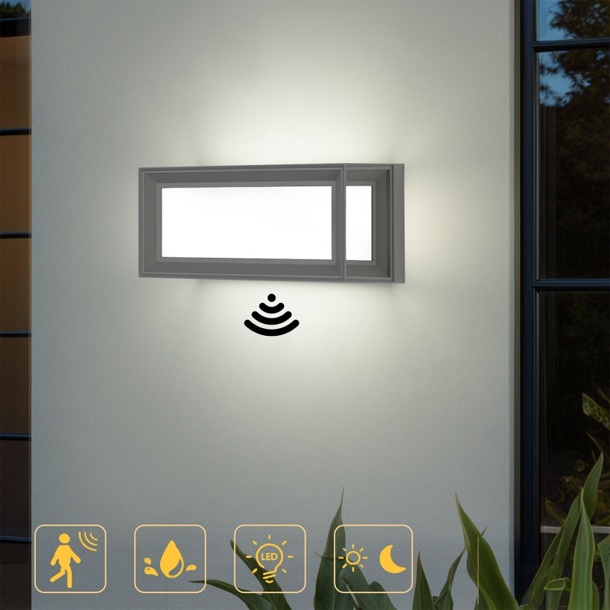 Brilagi - LED Venkovní nástěnné svítidlo se senzorem PARKER LED/12W/230V šedá IP44