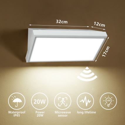 Brilagi - LED Venkovní nástěnné svítidlo se senzorem TRIANGLE LED/20W/230V bílá IP65