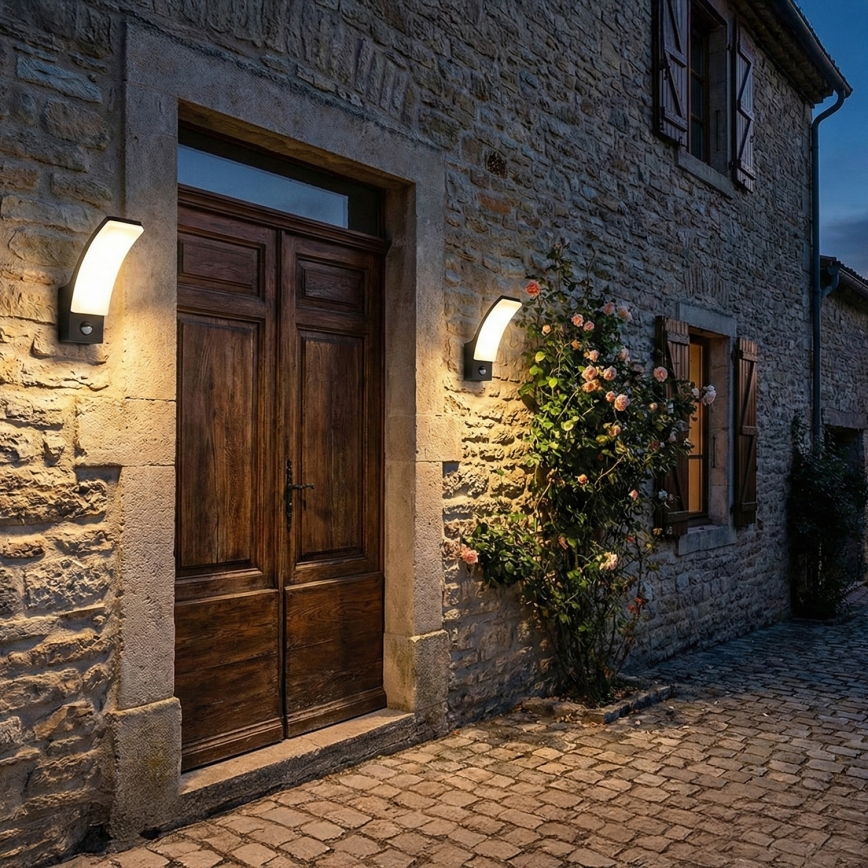 BRILAGI - LED Venkovní nástěnné svítidlo se senzorem pohybu a soumraku ARCELO LED/12W/230V IP65 černá