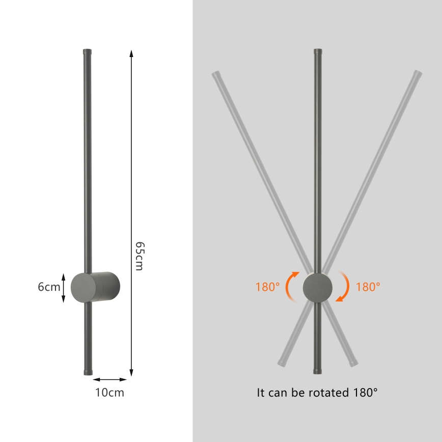 Brilagi - LED Venkovní nástěnné svítidlo AURA LED/12W/230V 4000K IP54 65 cm antracit