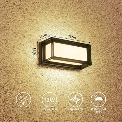 Brilagi - LED Venkovní nástěnné svítidlo PARKER LED/12W/230V černá IP44