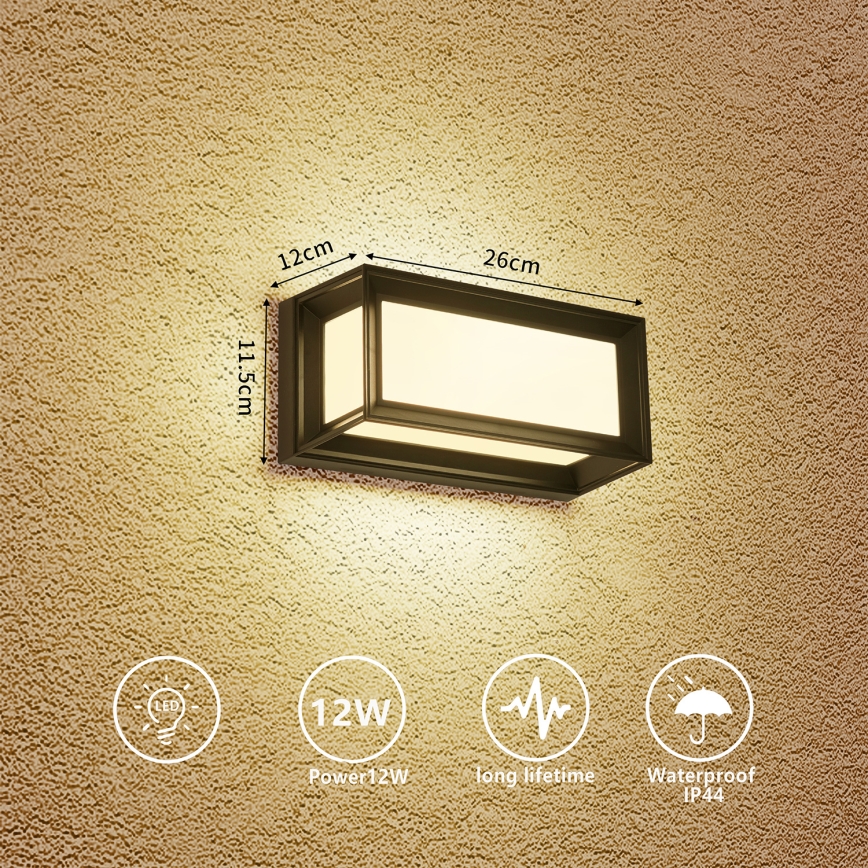 Brilagi - LED Venkovní nástěnné svítidlo PARKER LED/12W/230V černá IP44