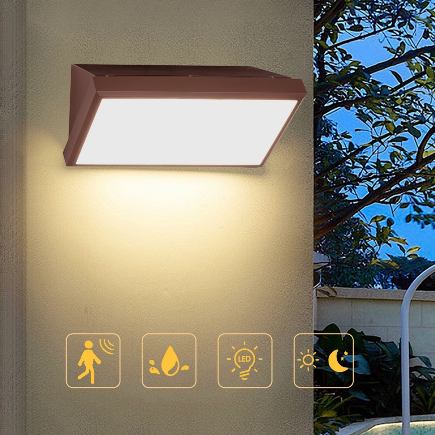 Brilagi - LED Venkovní nástěnné svítidlo se senzorem TRIANGLE LED/20W/230V hnědá IP65
