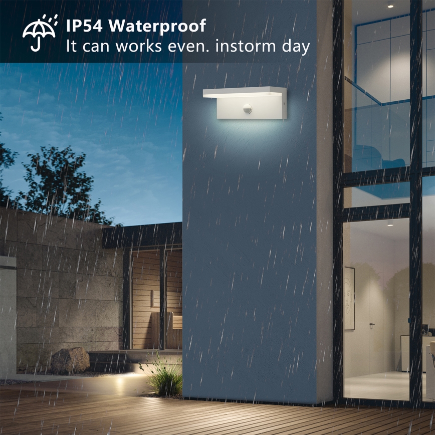 Brilagi - LED Venkovní nástěnné svítidlo se senzorem TESSI LED/10W/230V bílá IP54