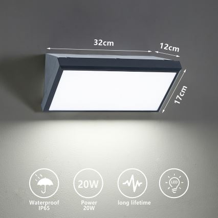 Brilagi - LED Venkovní nástěnné svítidlo TRIANGLE LED/20W/230V 3000/4000/6500K antracit IP65