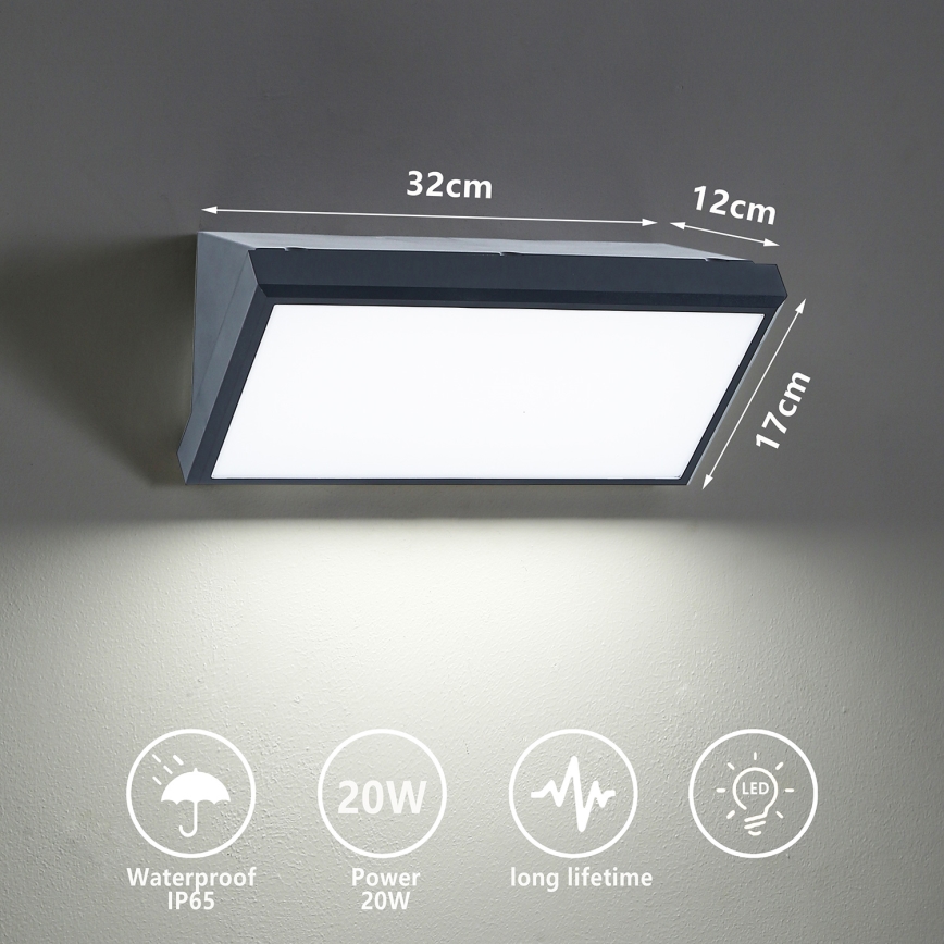 Brilagi - LED Venkovní nástěnné svítidlo TRIANGLE LED/20W/230V 3000/4000/6500K antracit IP65