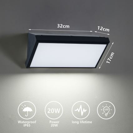 Brilagi - LED Venkovní nástěnné svítidlo TRIANGLE LED/20W/230V 3000/4000/6500K černá IP65