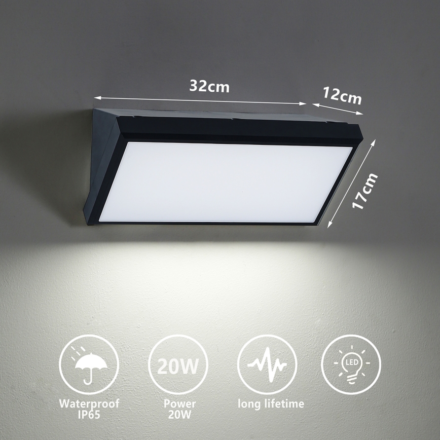 Brilagi - LED Venkovní nástěnné svítidlo TRIANGLE LED/20W/230V 3000/4000/6500K černá IP65