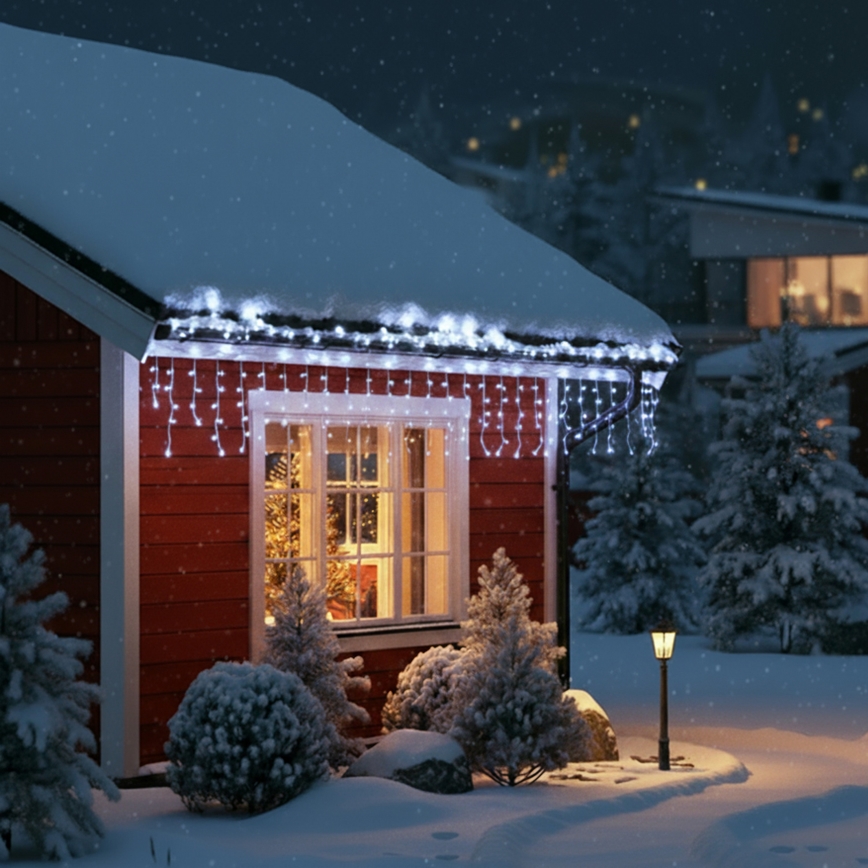 Brilagi - LED Venkovní  řetěz 200xLED/8 funkcí 13m IP44 studená bílá rampouchy