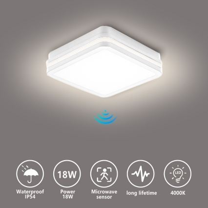Brilagi - LED Venkovní svítidlo se senzorem BENE LED/18W/230V 22x22 cm bílá IP54